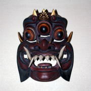 木彫舞踏面三つ目　wooden mask tiga mata